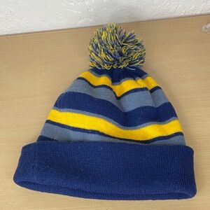 Holloway Blue and Yellow Striped Pom-Pom Beanie